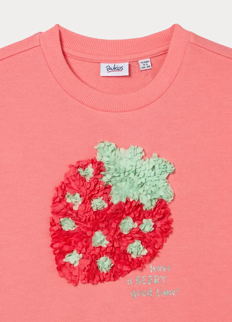 Felpa In French Terry Misto Cotone Bambina, Rosa salmone miniatura 3