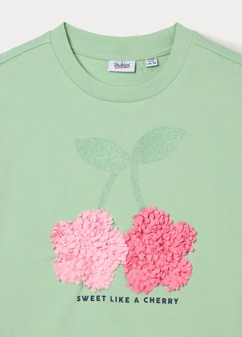 Felpa In French Terry Misto Cotone Bambina, Verde latte e menta miniatura 3