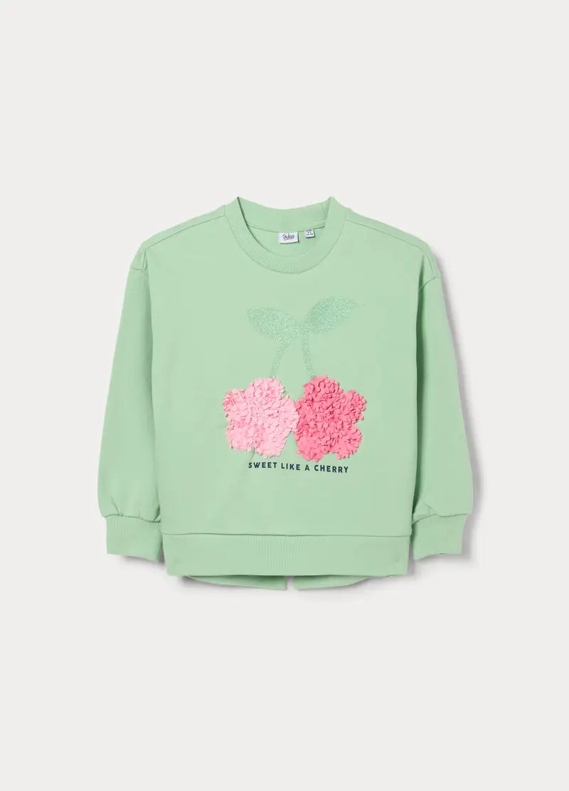 Felpa In French Terry Misto Cotone Bambina, Verde latte e menta