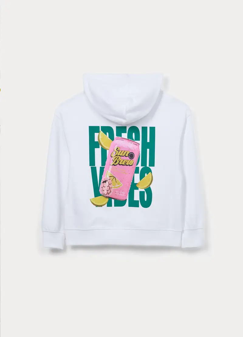 Felpa In French Terry Misto Cotone Con Cappuccio Ragazza, Bambina, Bianco miniatura 2