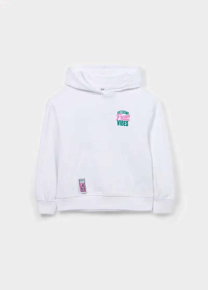 Felpa In French Terry Misto Cotone Con Cappuccio Ragazza, Bambina, Bianco