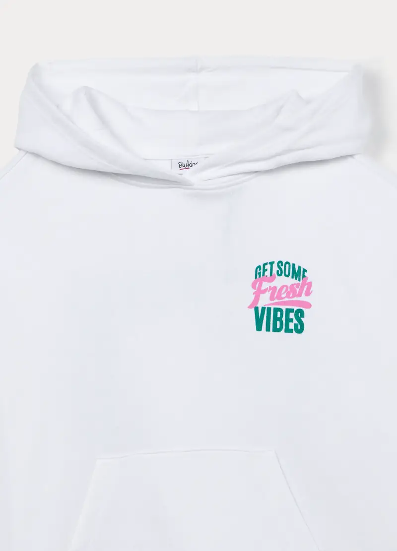 Felpa In French Terry Misto Cotone Con Cappuccio Ragazza, Bambina, Bianco miniatura 3