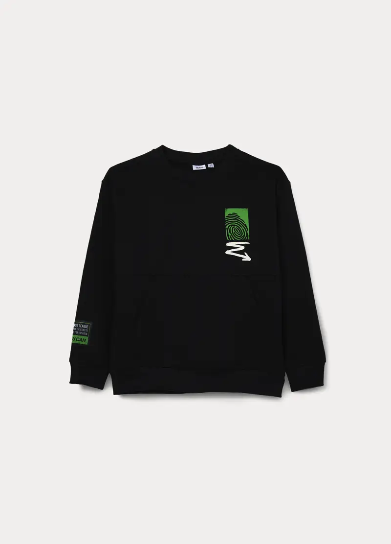 Felpa In French Terry Misto Cotone Ragazzo, Bambino, Nero stampa 1