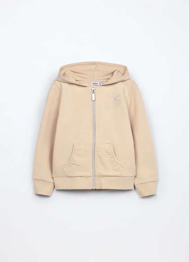 Felpa In French Terry Stretch Bambina, Beige chiaro