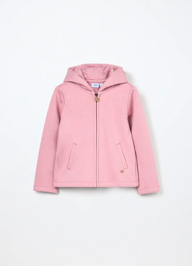 Felpa In Misto Cotone Con Cappuccio Bambina, Rosa chiaro