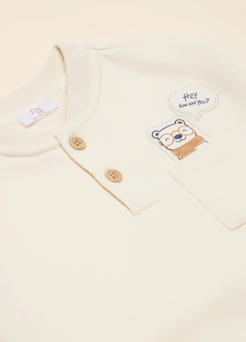 Felpa In Misto Cotone, Neonato, Bianco panna miniatura 2