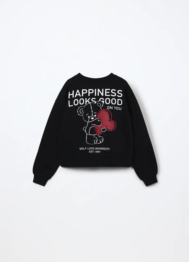 Felpa In Misto Cotone Ragazza, Bambina, Nero miniatura 2