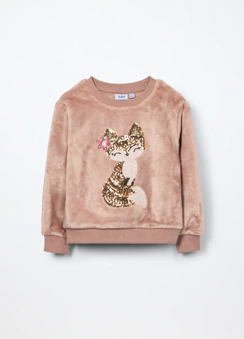 Felpa In Pile Con Paillettes Bambina, Beige chiaro