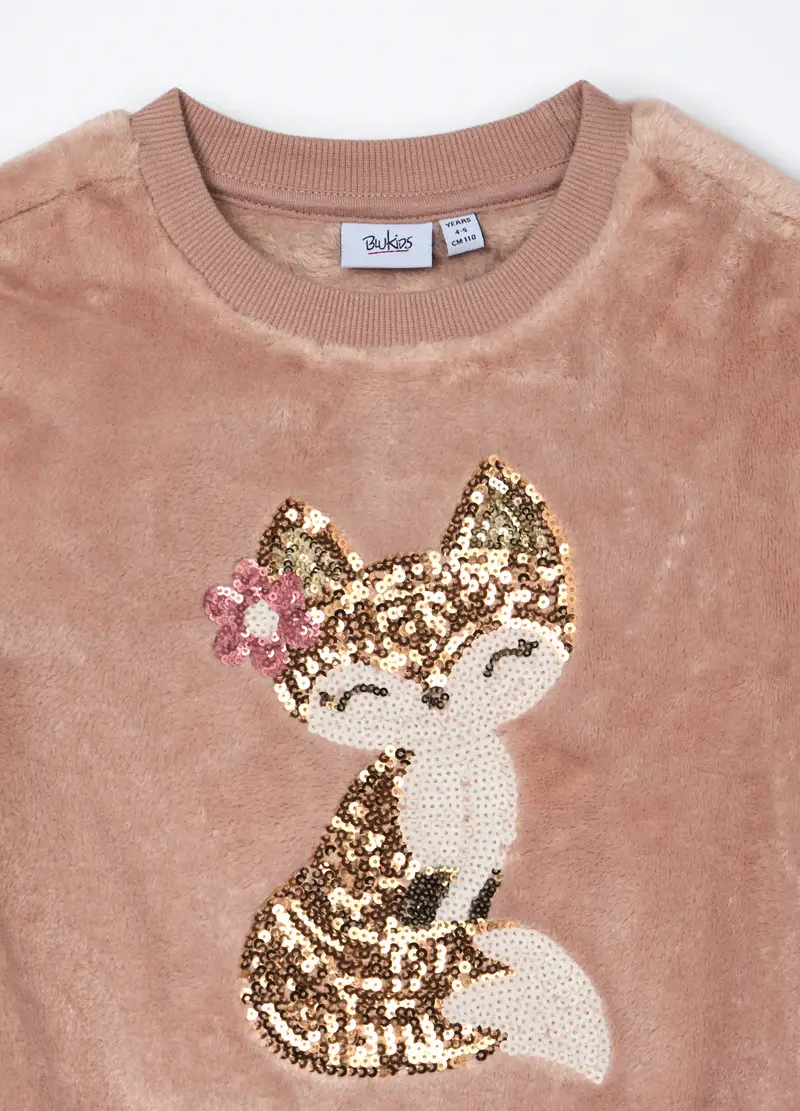 Felpa In Pile Con Paillettes Bambina, Beige chiaro miniatura 3