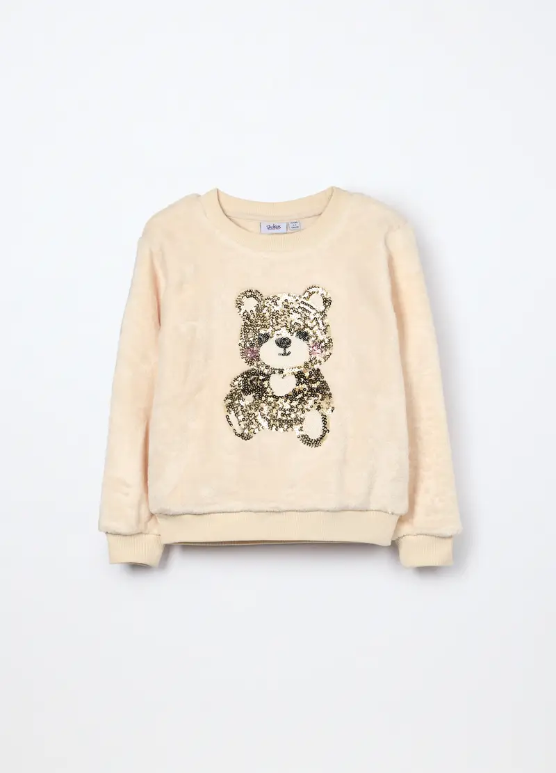 Felpa In Pile Con Paillettes Bambina, Bianco avorio