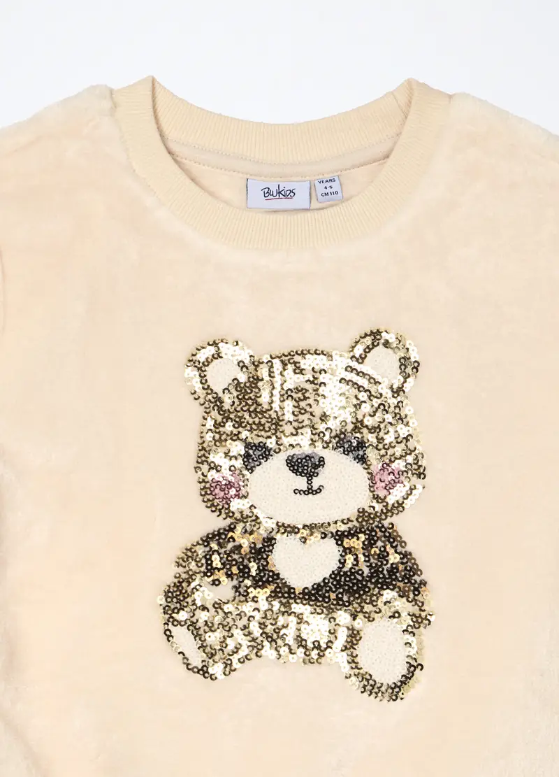 Felpa In Pile Con Paillettes Bambina, Bianco avorio miniatura 3