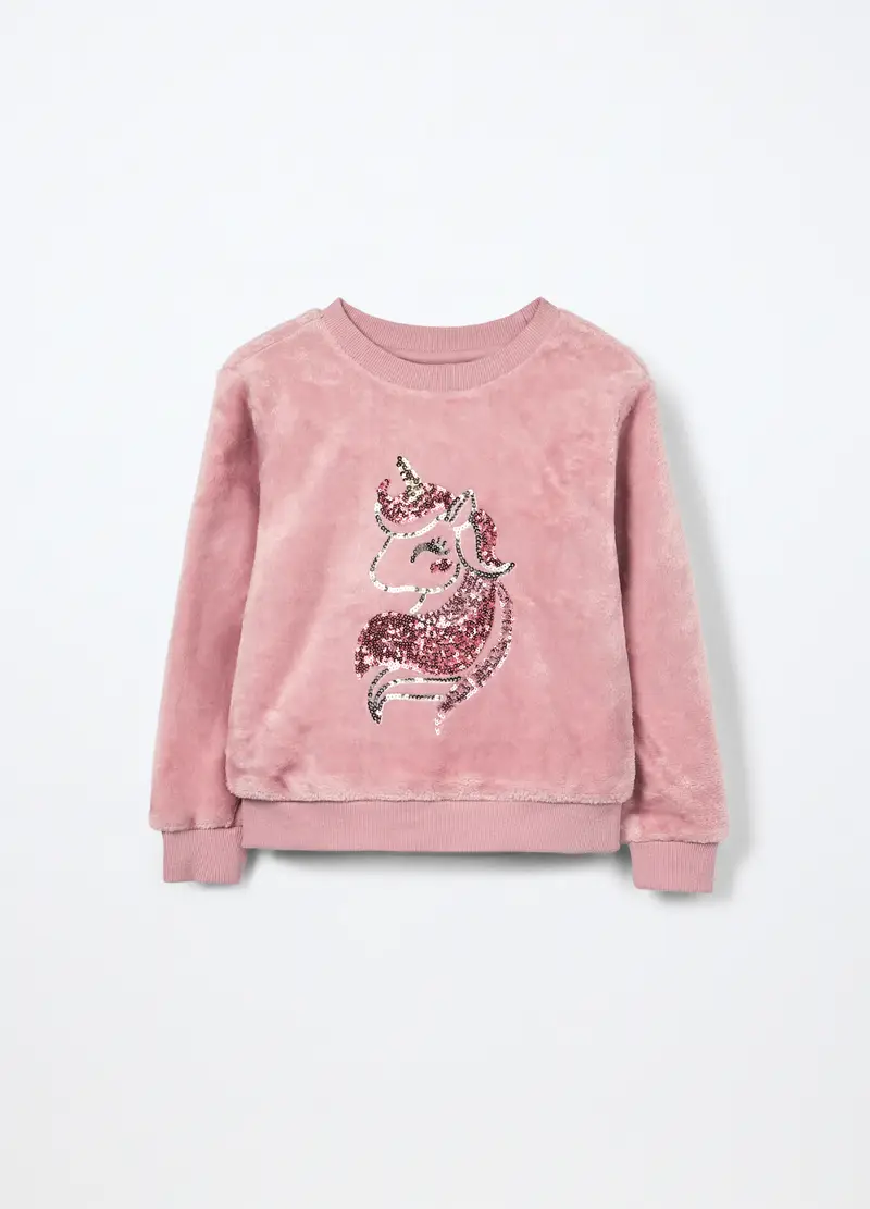 Felpa In Pile Con Paillettes Bambina, Rosa pastello