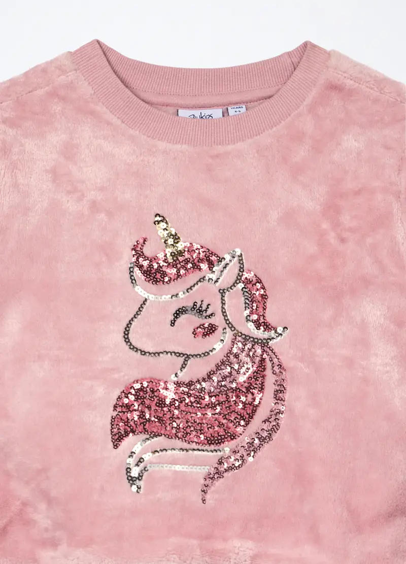 Felpa In Pile Con Paillettes Bambina, Rosa pastello miniatura 3