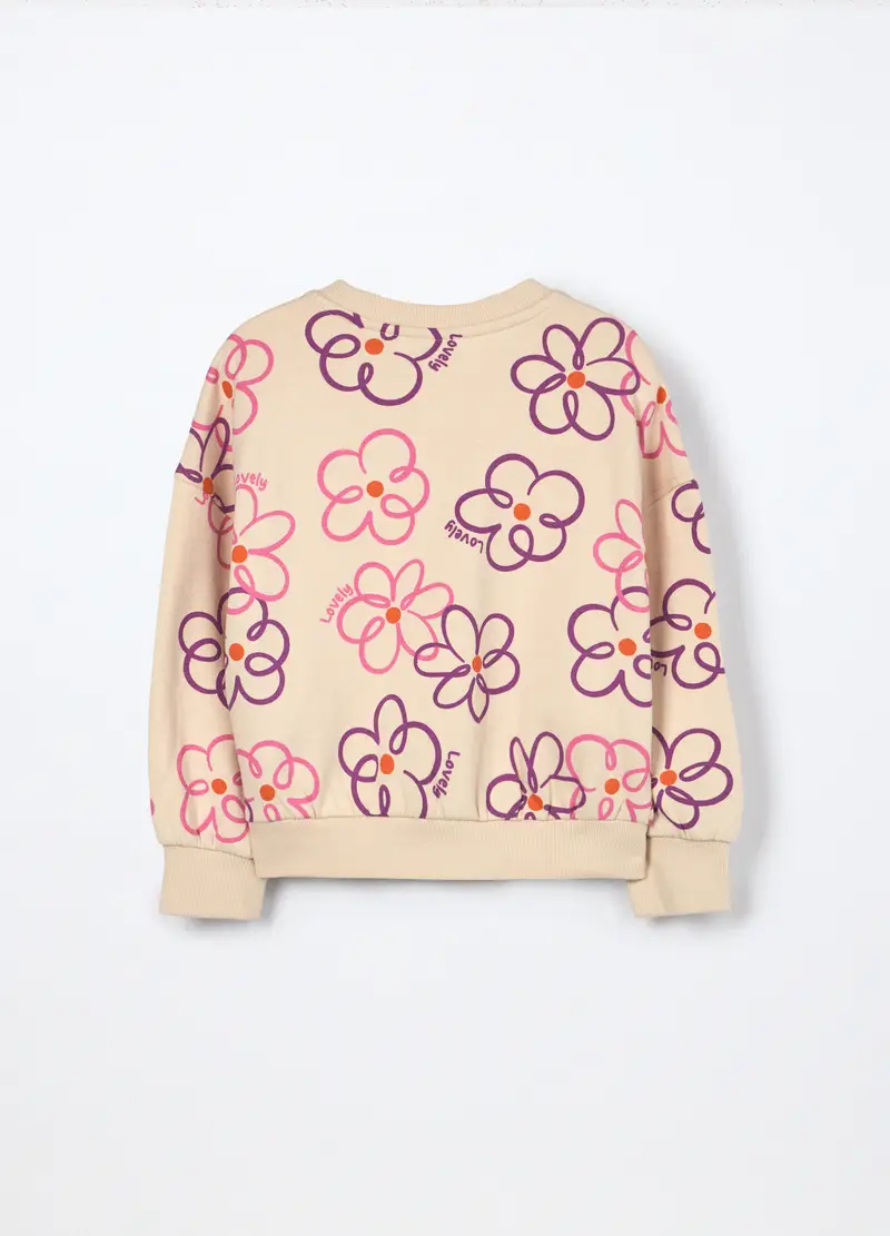 Felpa In Puro Cotone Bambina, Beige chiaro miniatura 2