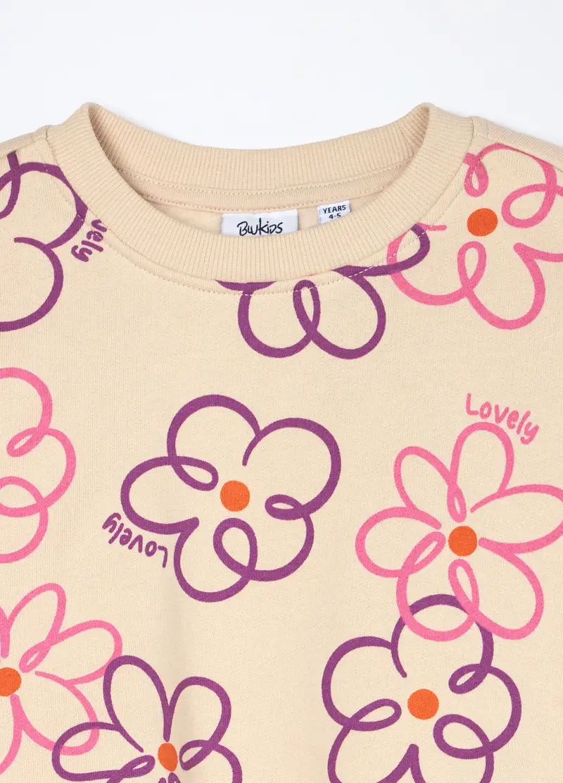 Felpa In Puro Cotone Bambina, Beige chiaro miniatura 3