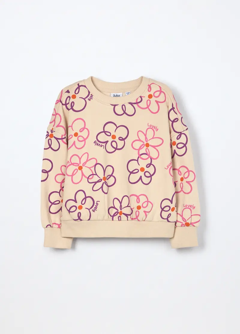 Felpa In Puro Cotone Bambina, Beige chiaro