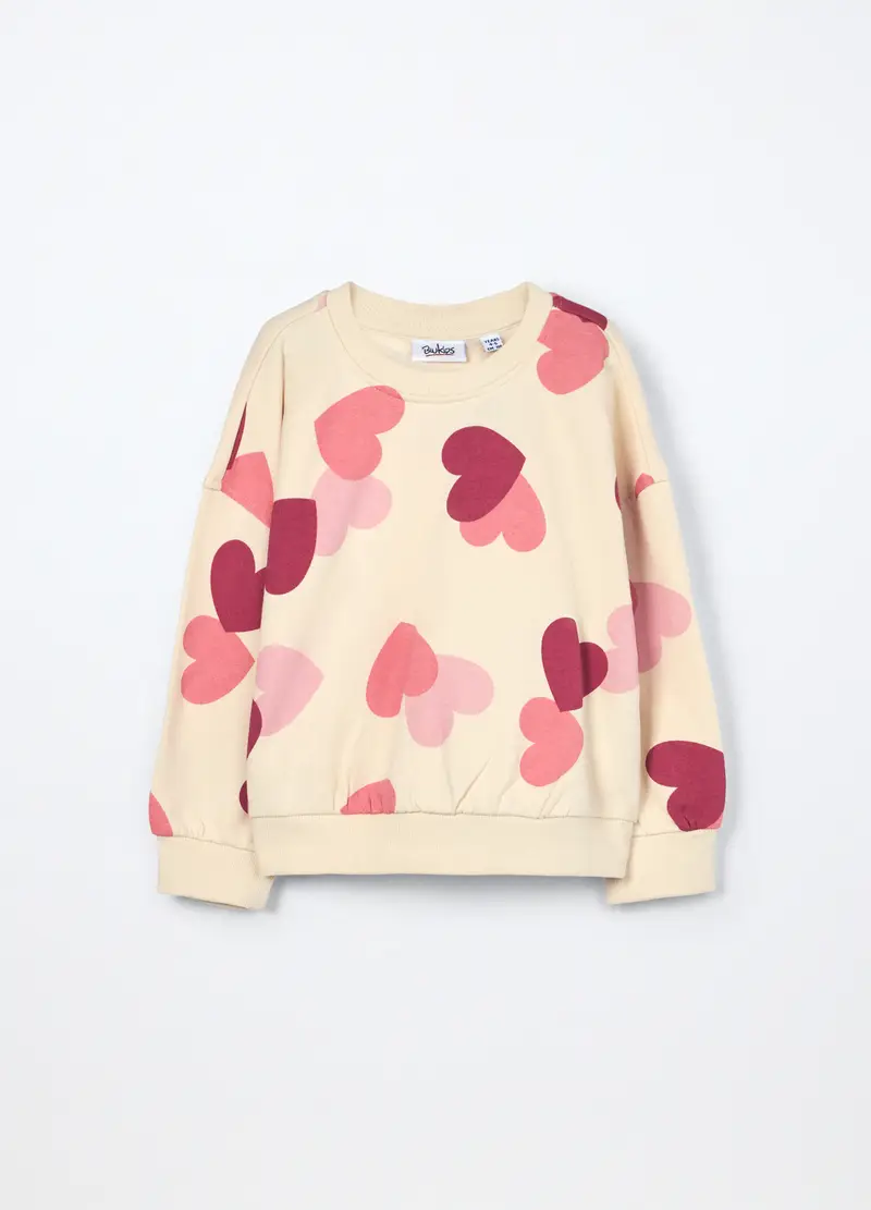 Felpa In Puro Cotone Bambina, Bianco panna