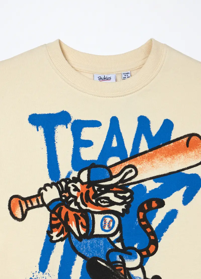 Felpa In Puro Cotone Bambino, Bianco panna miniatura 3