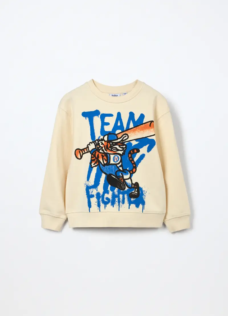 Felpa In Puro Cotone Bambino, Bianco panna