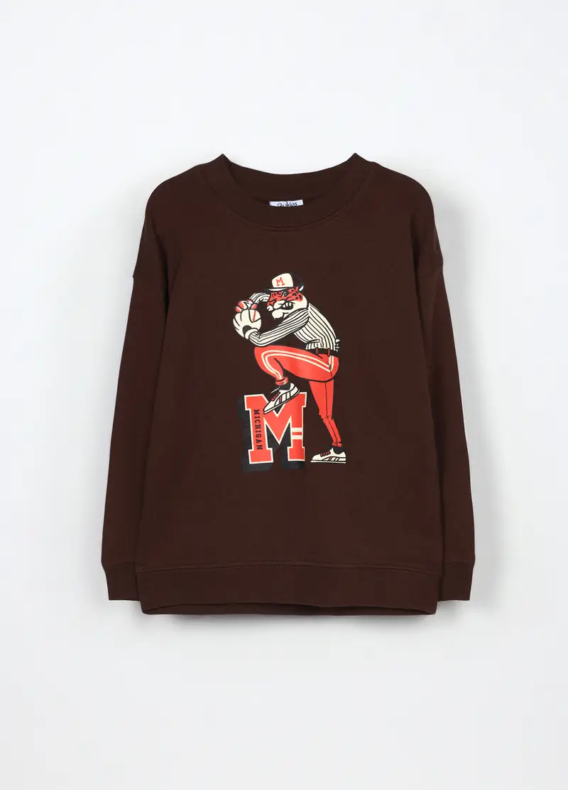 Felpa In Puro Cotone Bambino, Marrone cioccolato