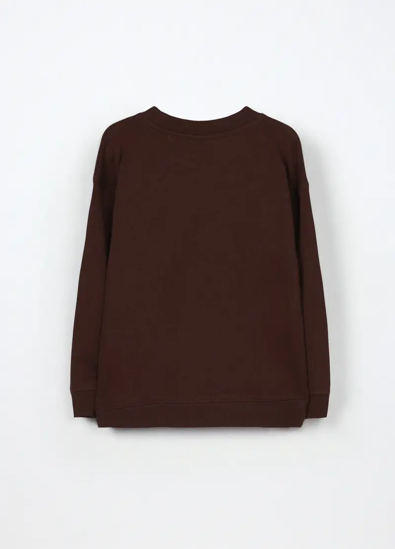 Felpa In Puro Cotone Bambino, Marrone cioccolato miniatura 2