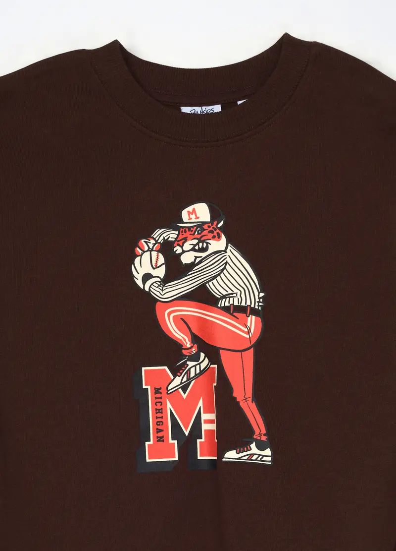 Felpa In Puro Cotone Bambino, Marrone cioccolato miniatura 3