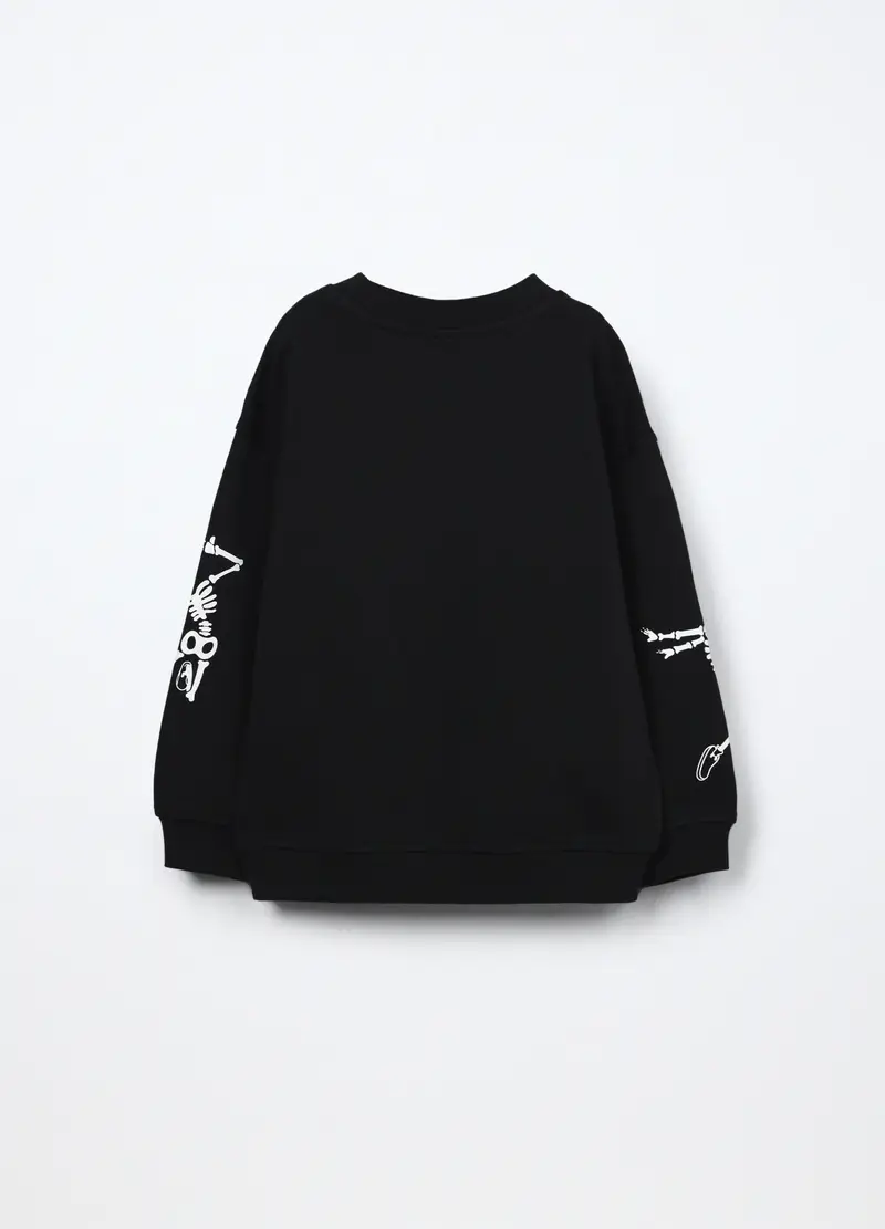 Felpa In Puro Cotone Bambino, Nero stampa 1 miniatura 2