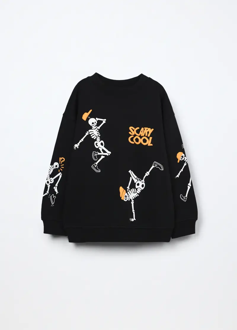 Felpa In Puro Cotone Bambino, Nero stampa 1