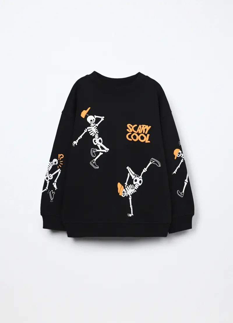 Felpa In Puro Cotone Bambino, Nero stampa 1