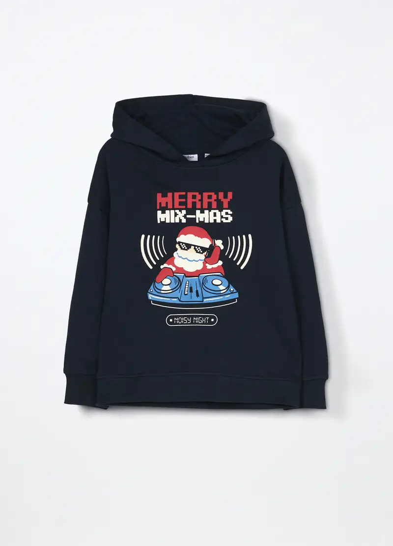 Felpa In Puro Cotone Con Cappuccio Bambino, Blu navy