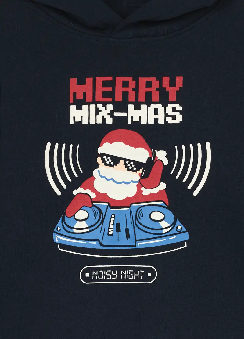 Felpa In Puro Cotone Con Cappuccio Bambino, Blu navy miniatura 3