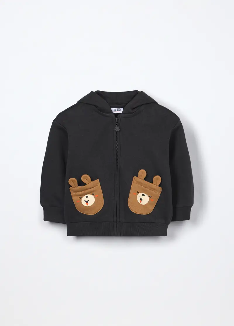 Felpa In Puro Cotone Con Cappuccio Neonato, Bambino, Grigio scuro