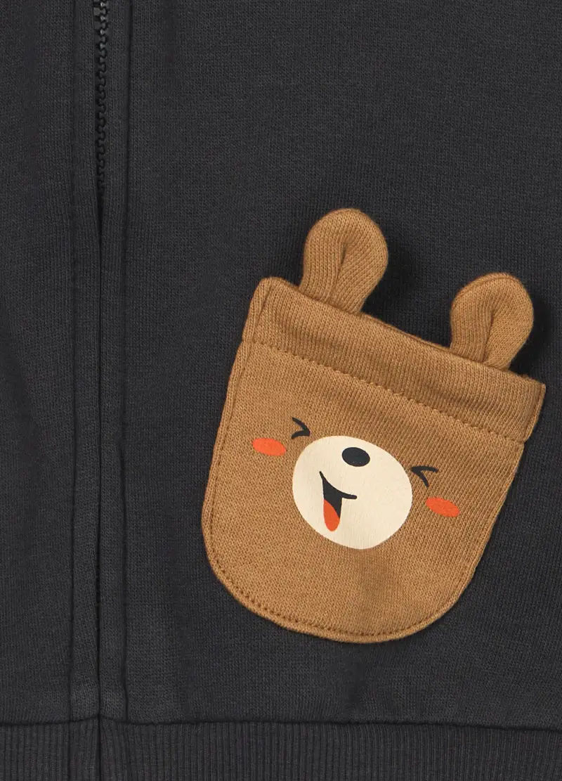 Felpa In Puro Cotone Con Cappuccio Neonato, Bambino, Grigio scuro miniatura 3