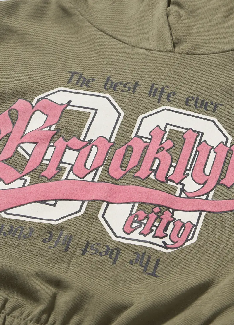 Felpa In Puro Cotone Con Cappuccio Ragazza, Bambina, Verde oliva miniatura 2