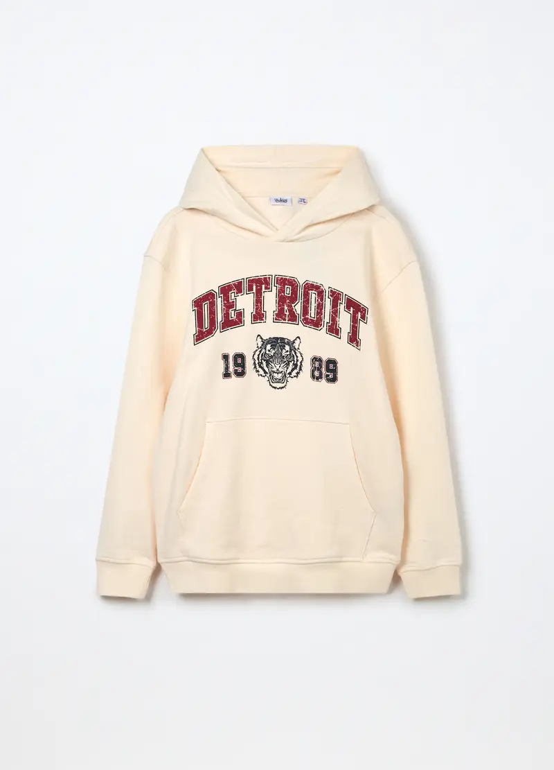 Felpa In Puro Cotone Con Cappuccio Ragazzo, Bambino, Bianco panna