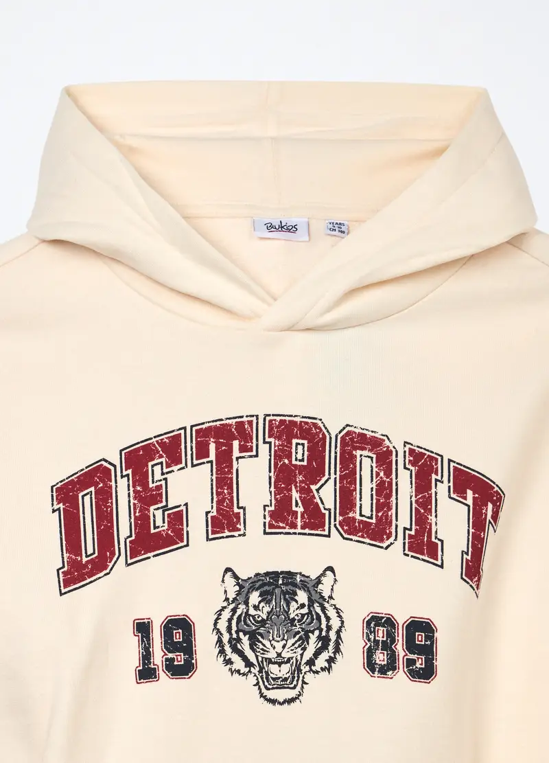 Felpa In Puro Cotone Con Cappuccio Ragazzo, Bambino, Bianco panna miniatura 3