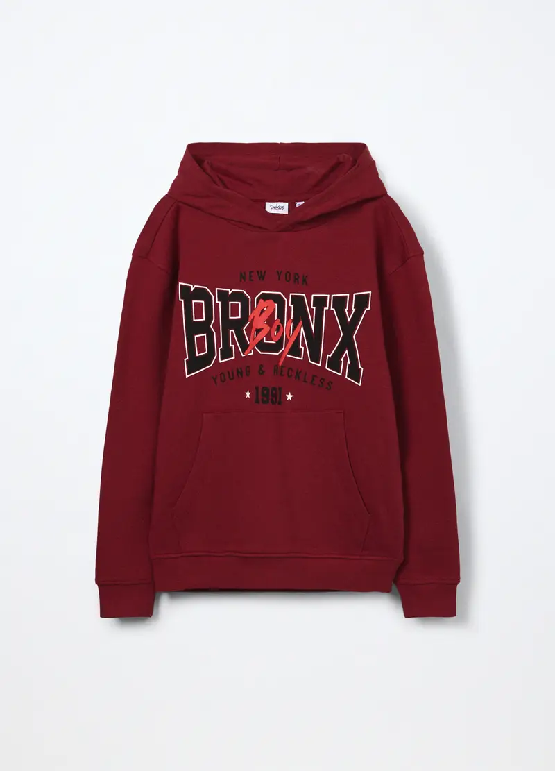 Felpa In Puro Cotone Con Cappuccio Ragazzo, Bambino, Rosso scuro