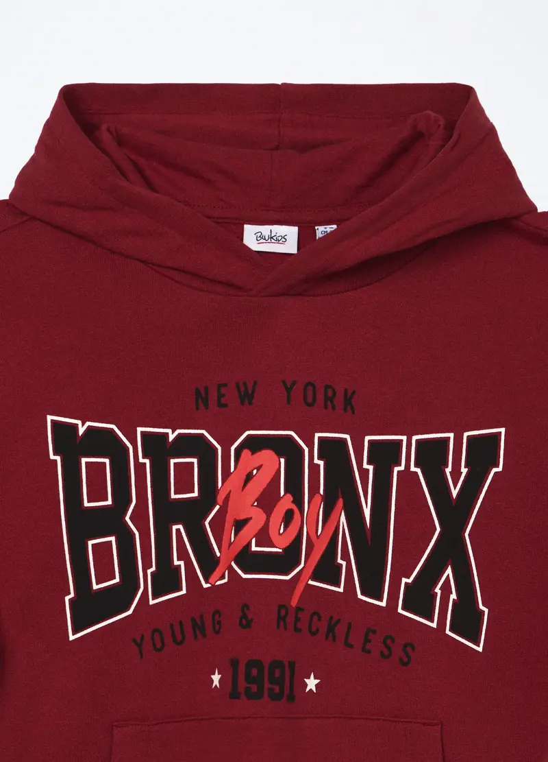 Felpa In Puro Cotone Con Cappuccio Ragazzo, Bambino, Rosso scuro miniatura 3