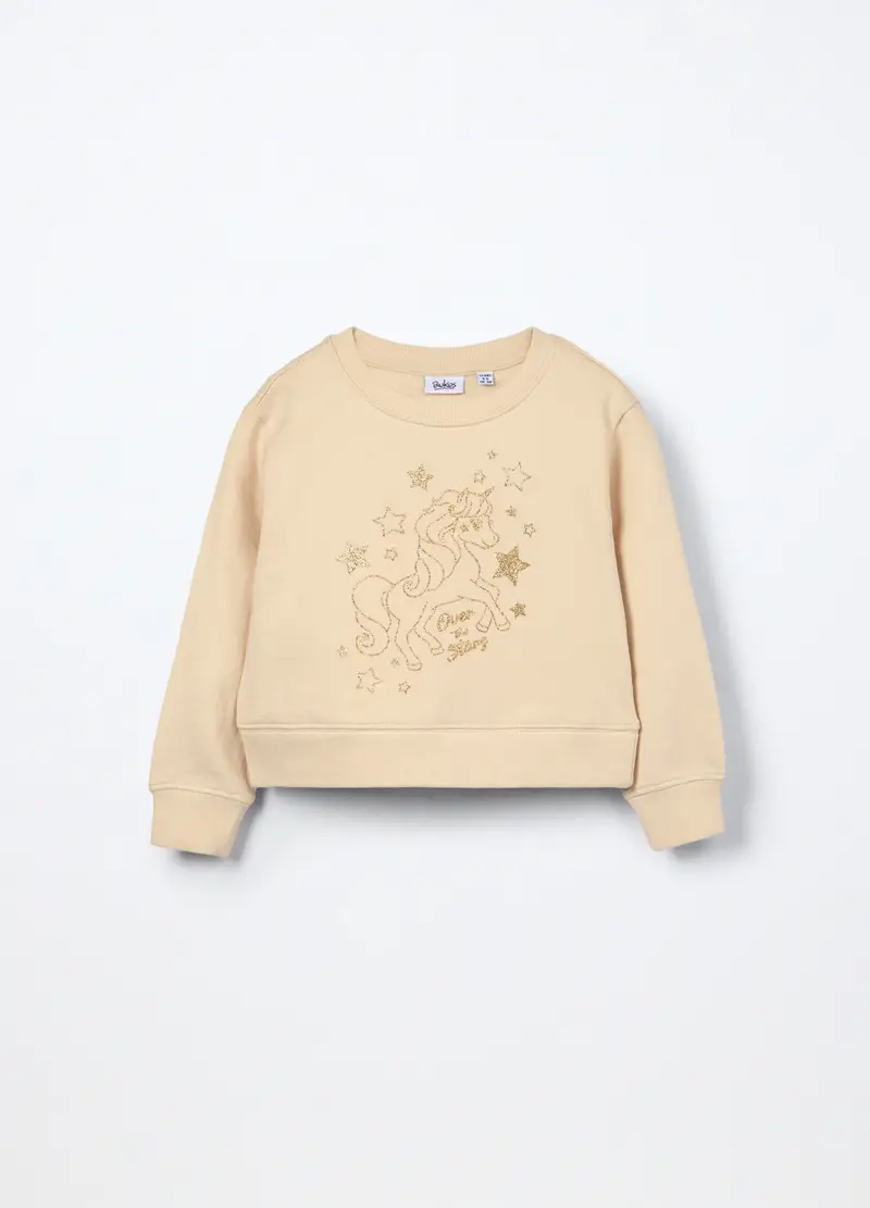 Felpa In Puro Cotone Con Stampa Bambina, Beige chiaro