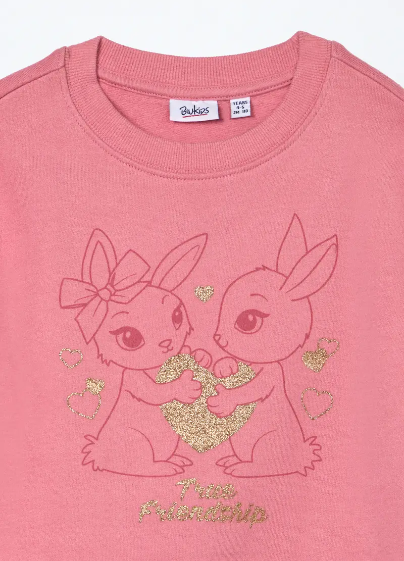 Felpa In Puro Cotone Con Stampa Bambina, Rosa pastello miniatura 3