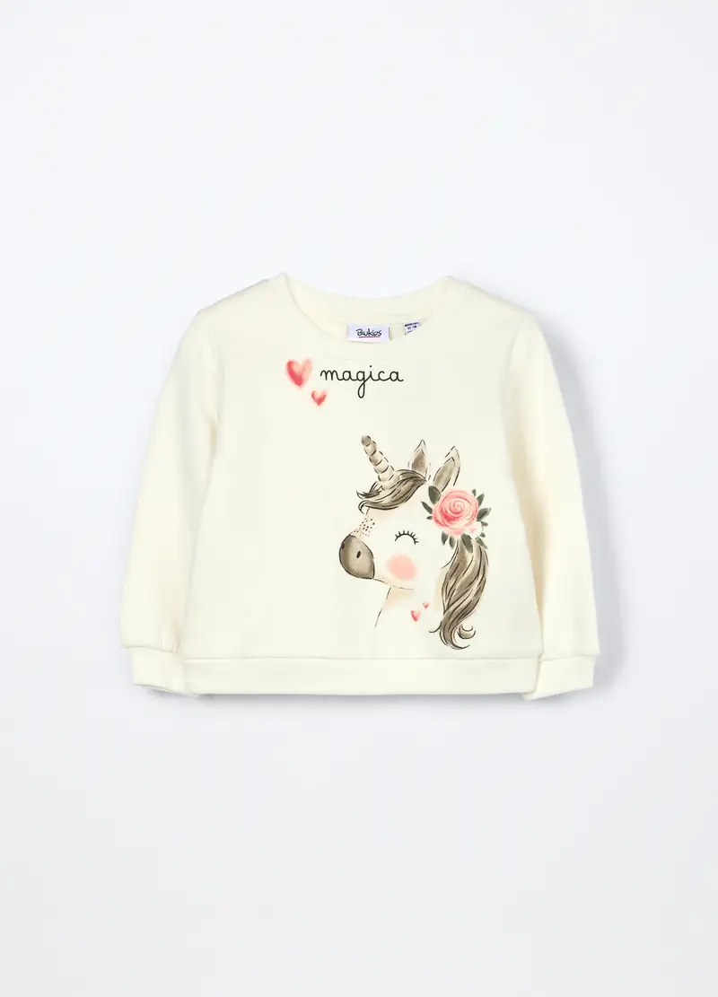 Felpa In Puro Cotone Fleece Neonata, Bambina, Bianco