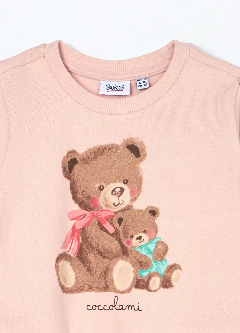 Felpa In Puro Cotone Fleece Neonata, Bambina, Rosa pastello miniatura 3