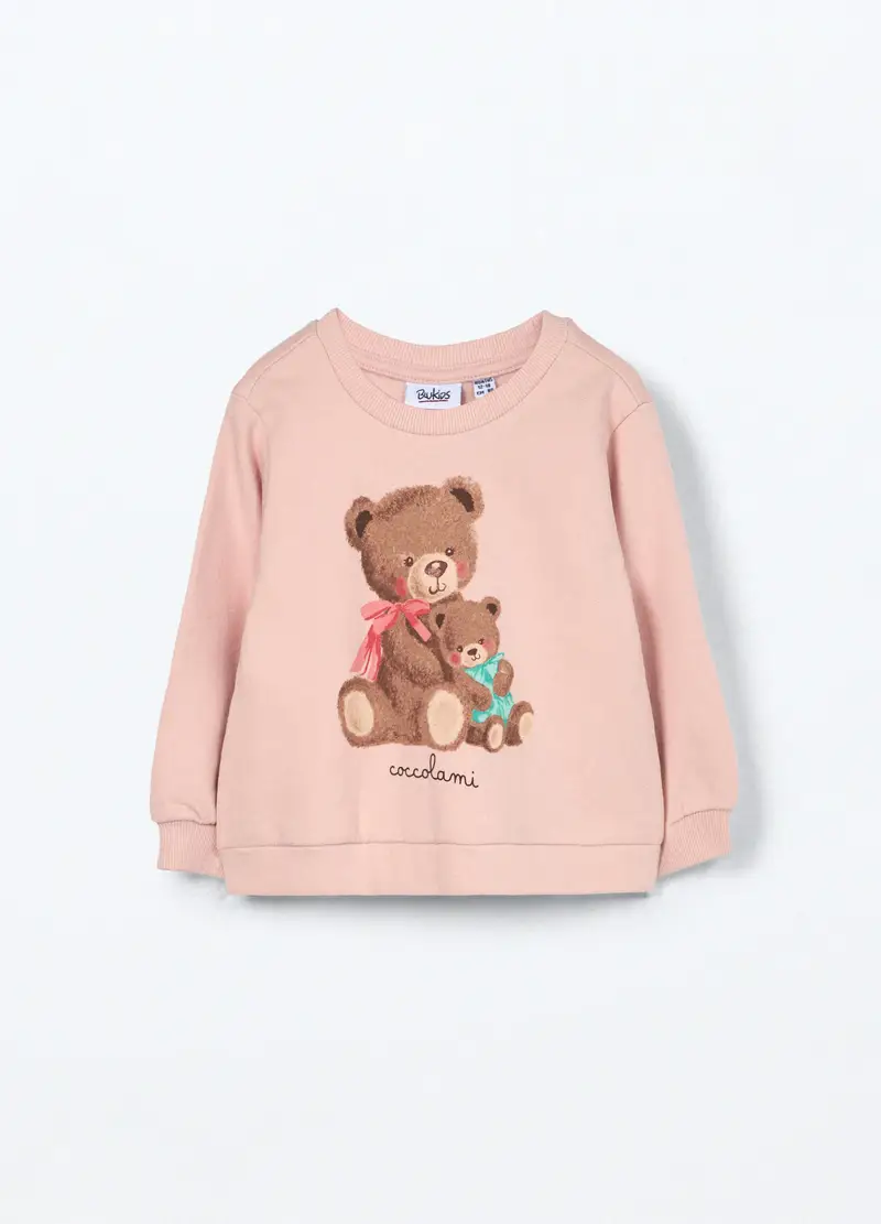 Felpa In Puro Cotone Fleece Neonata, Bambina, Rosa pastello