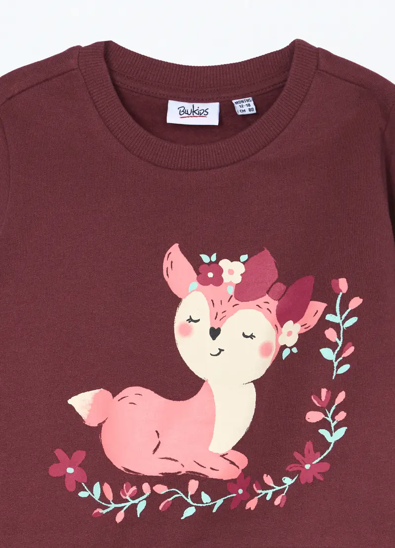 Felpa In Puro Cotone Fleece Neonata, Bambina, Rosso scuro miniatura 3