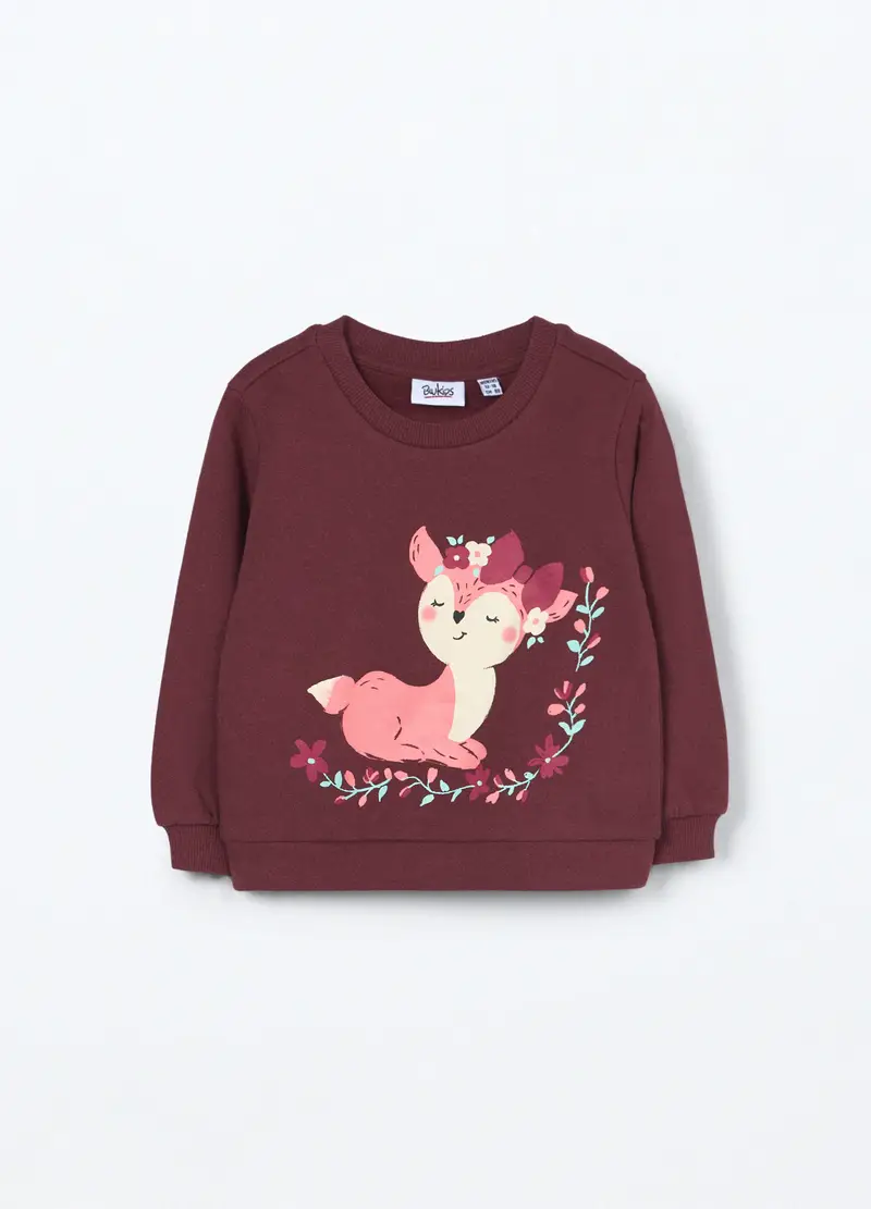 Felpa In Puro Cotone Fleece Neonata, Bambina, Rosso scuro