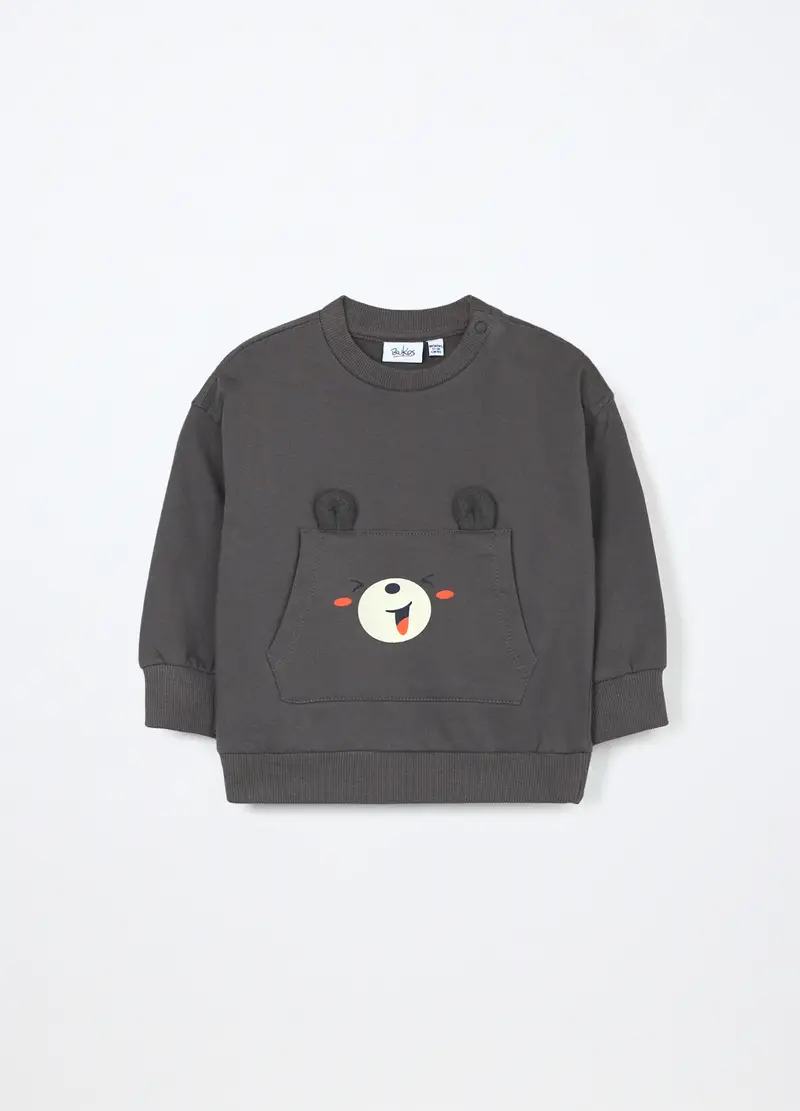 Felpa In Puro Cotone Neonato, Bambino, Grigio scuro