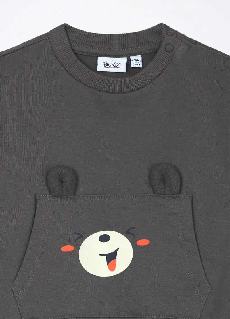 Felpa In Puro Cotone Neonato, Bambino, Grigio scuro miniatura 3