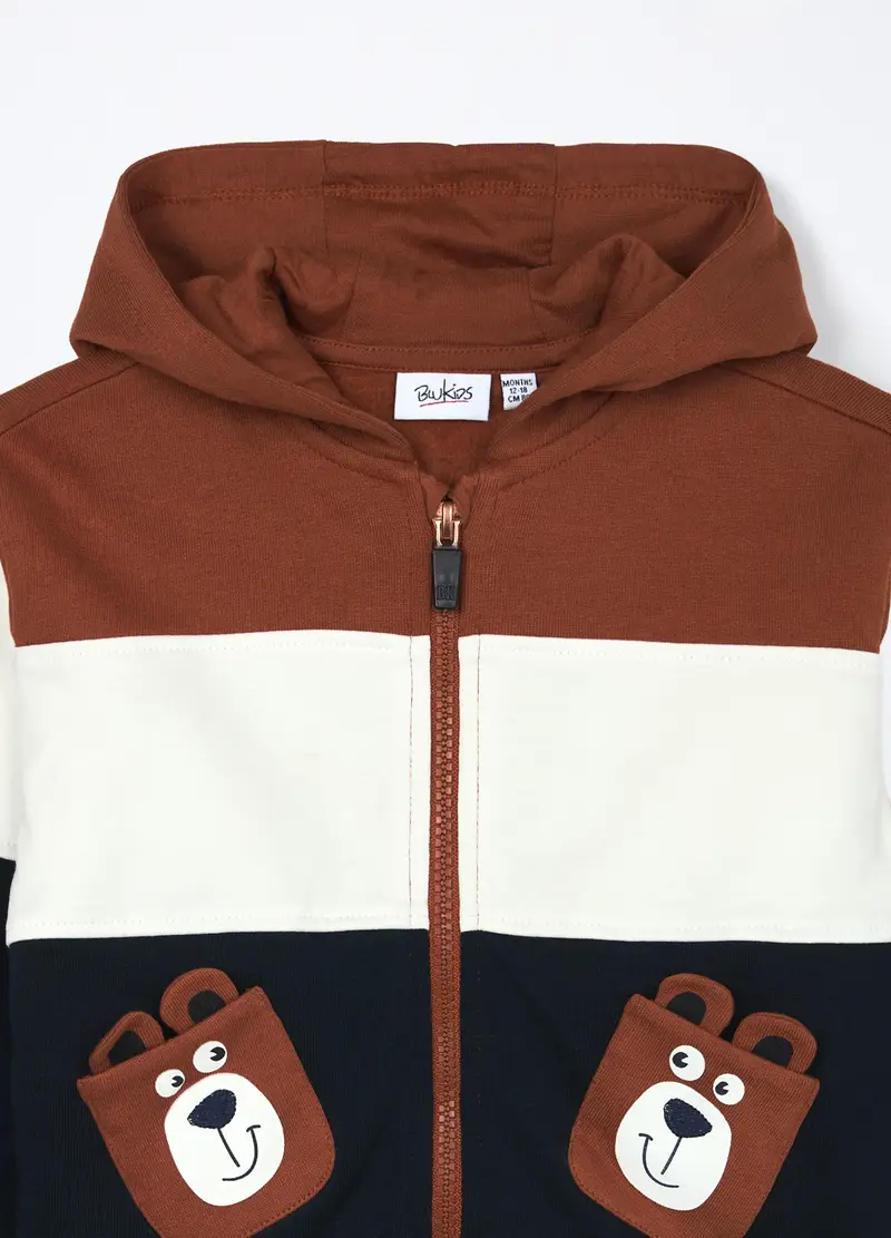 Felpa In Puro Cotone Neonato, Bambino, Marrone cioccolato miniatura 3