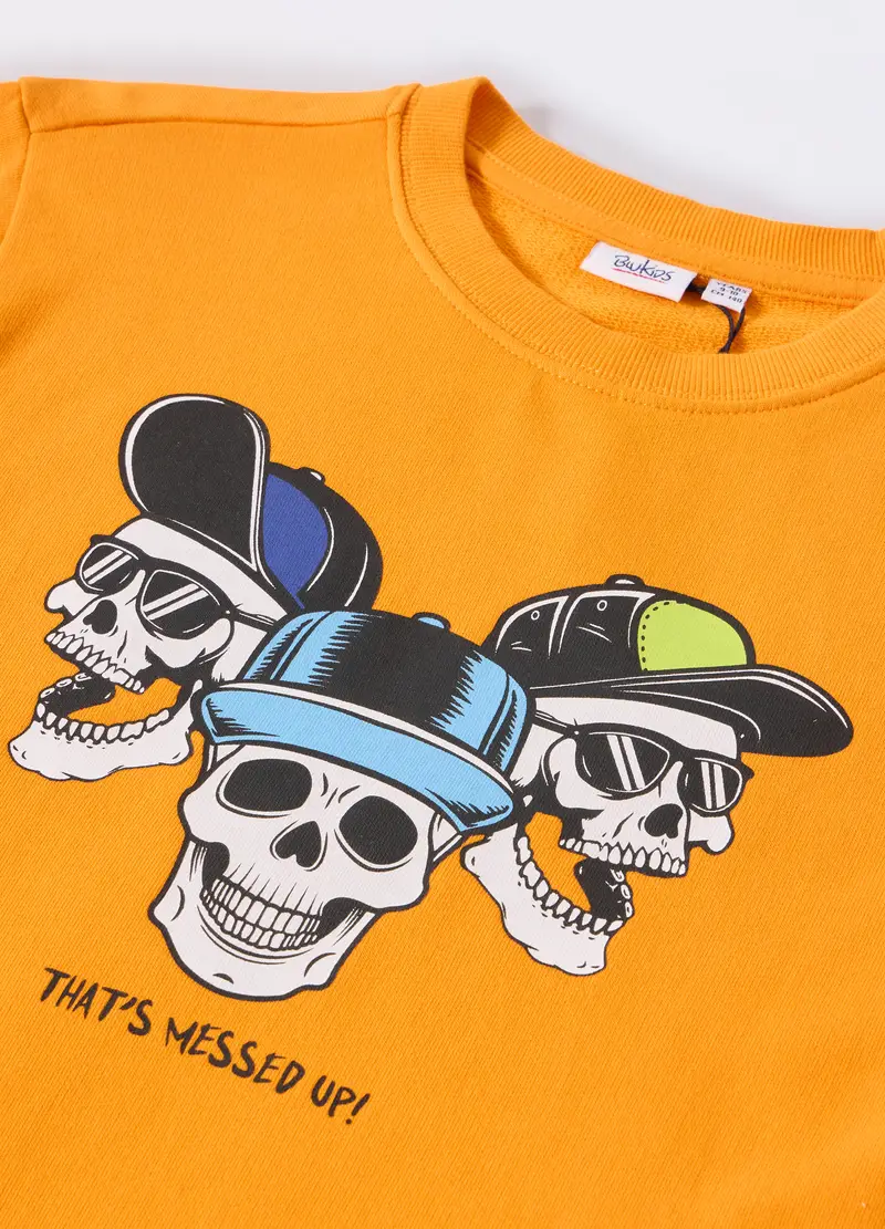 Felpa In Puro Cotone Ragazzo, Bambino, Arancione papaya miniatura 2