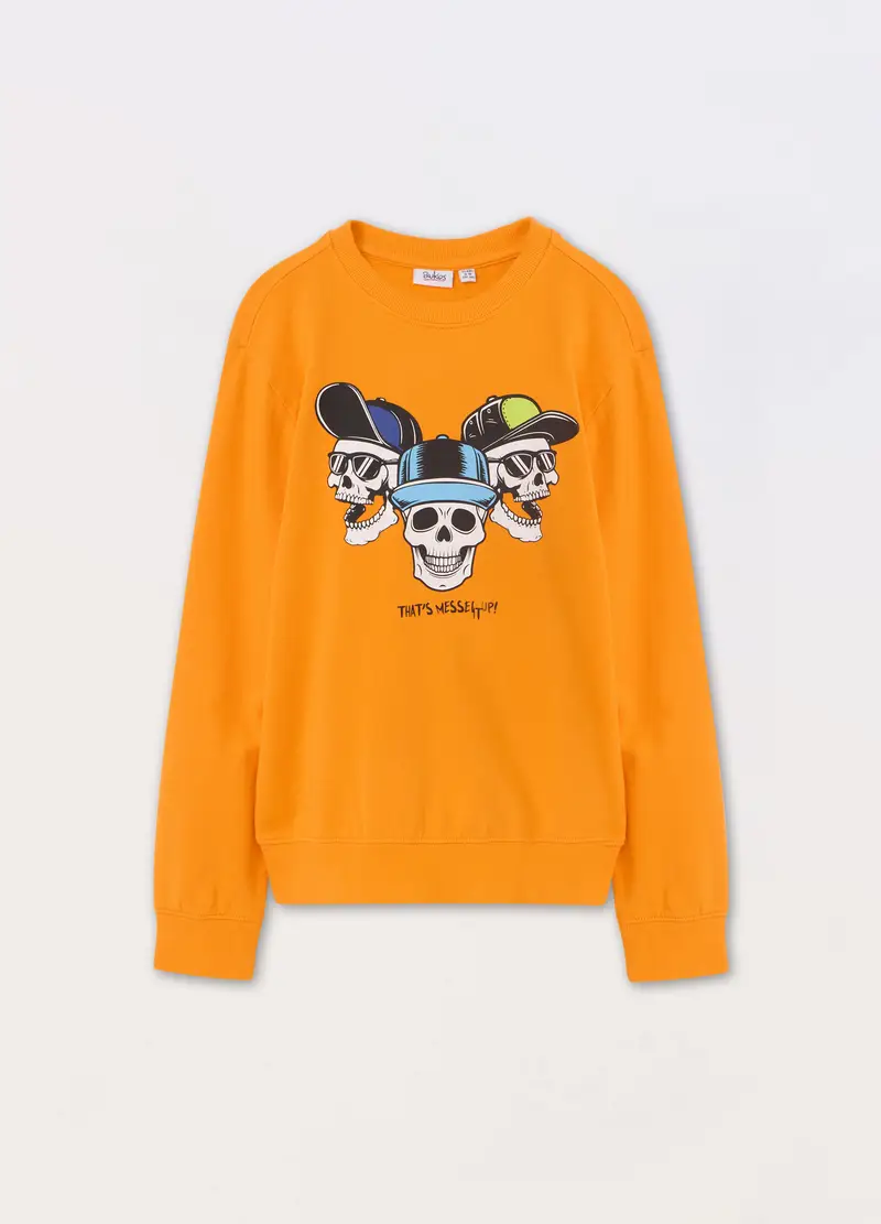 Felpa In Puro Cotone Ragazzo, Bambino, Arancione papaya